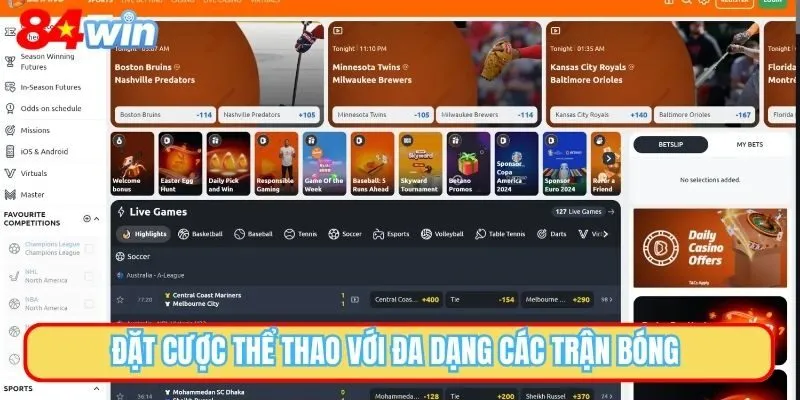 Đặt cược thể thao với đa dạng các trận bóng